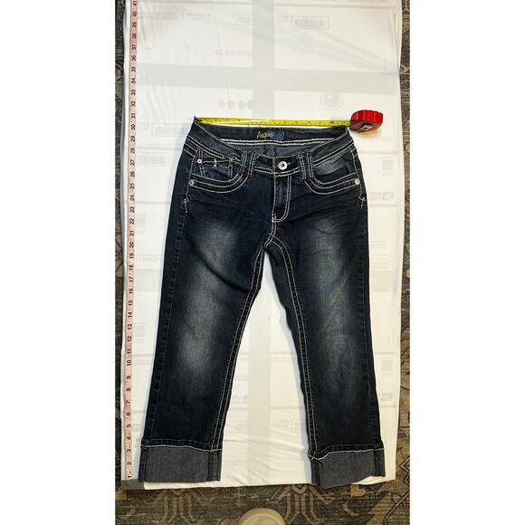 Angels Dark Wash Rhinestone Cropped Jeans Size 9 - Picture 5 of 6